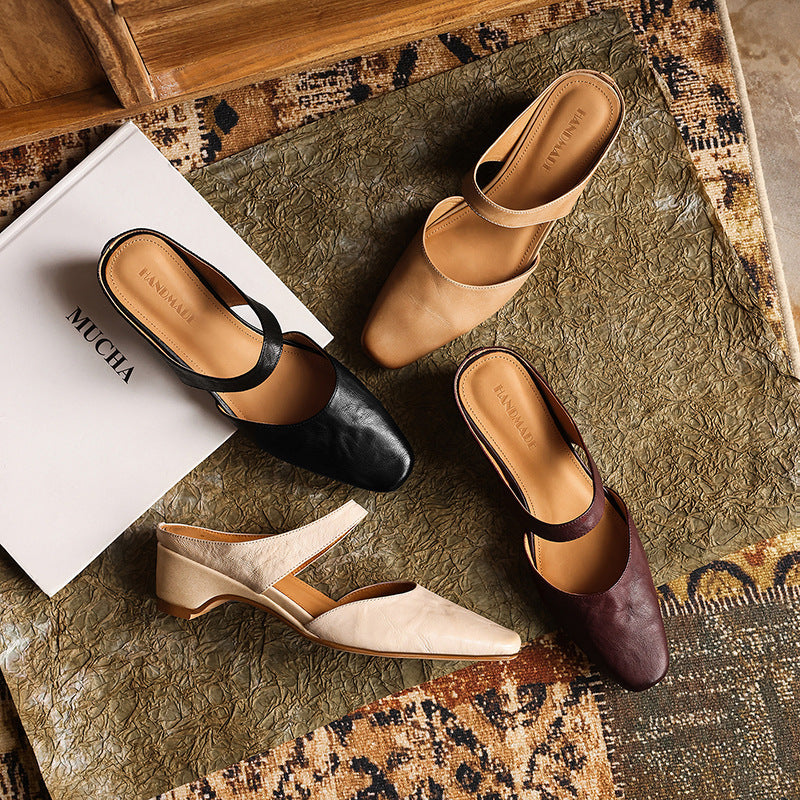 Amelie | Women's Square-Toe Leather Mules
