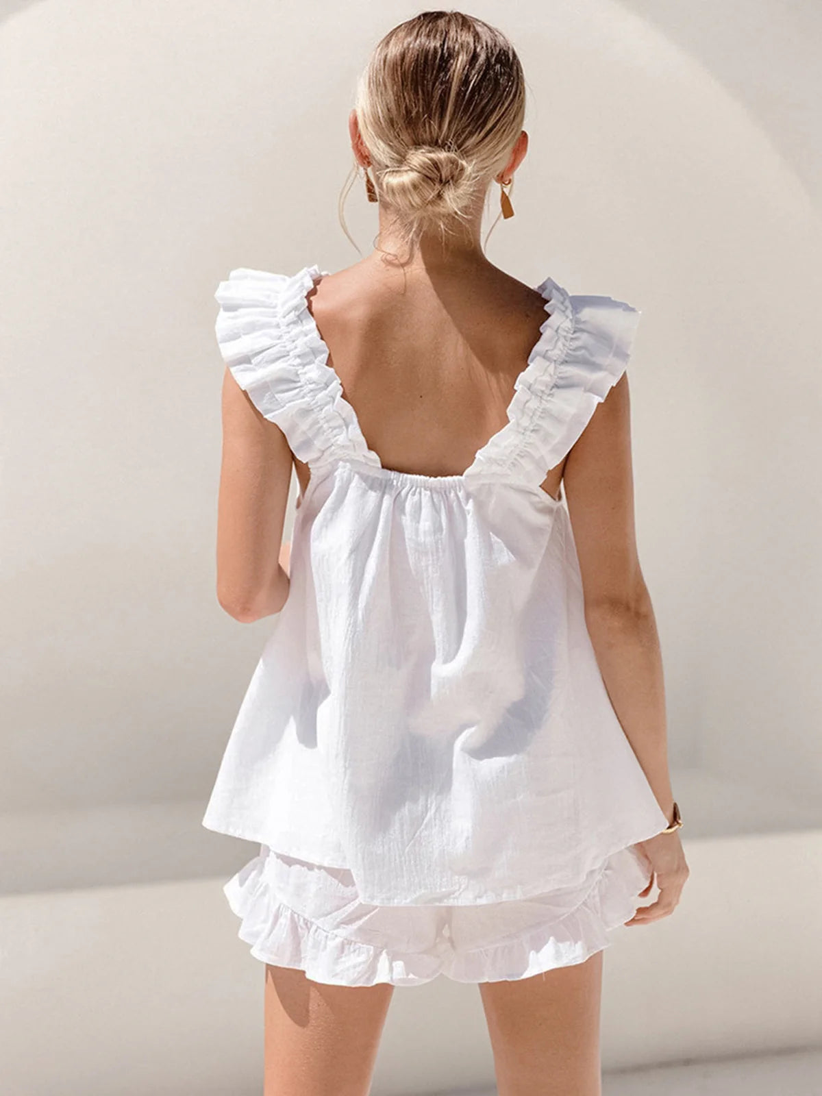 Sienna Holloway | Ruffle Linen Look Shorts Set For Women
