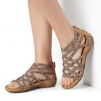 Una Hollwood | Leopard Strappy Elastic Flat Sandals For Women
