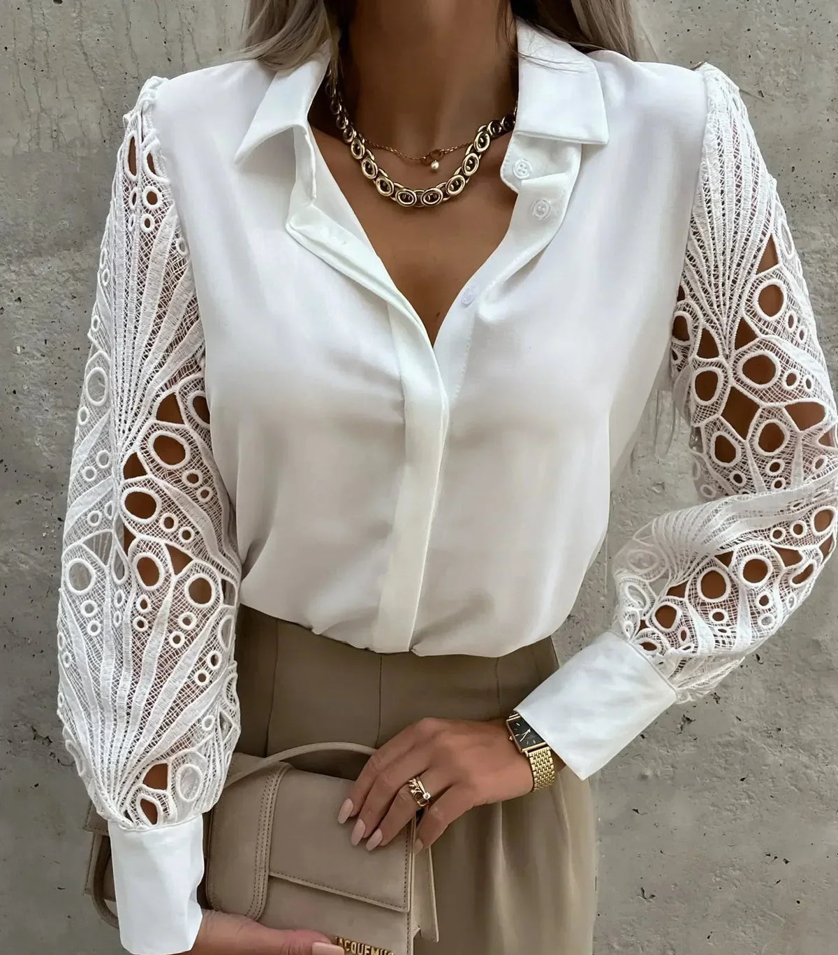 Beatrice Langton | Sculptural Lace-Sleeve Blouse For Women