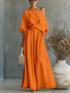 Sophia Reynolds | One Shoulder Linen Look Maxi Set For Women