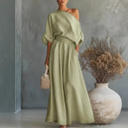Sophia Reynolds | One Shoulder Linen Look Maxi Set For Women