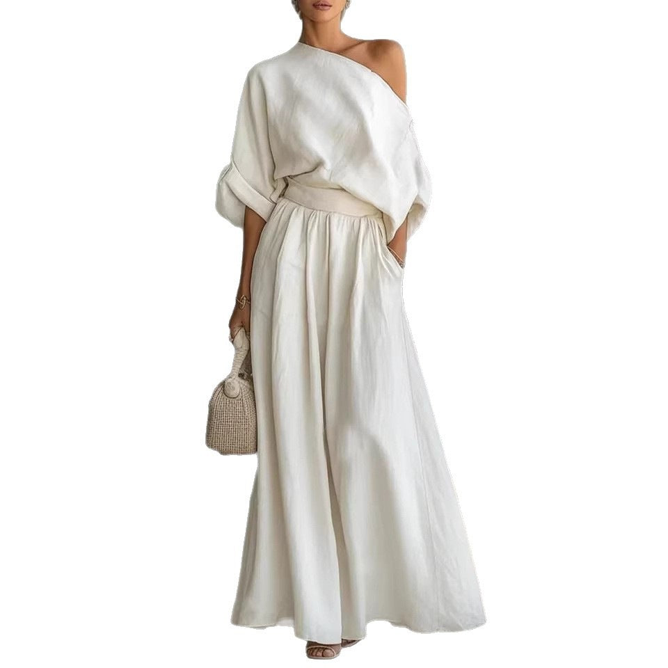 Sophia Reynolds | One Shoulder Linen Look Maxi Set For Women