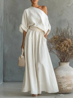 Sophia Reynolds | One Shoulder Linen Look Maxi Set For Women