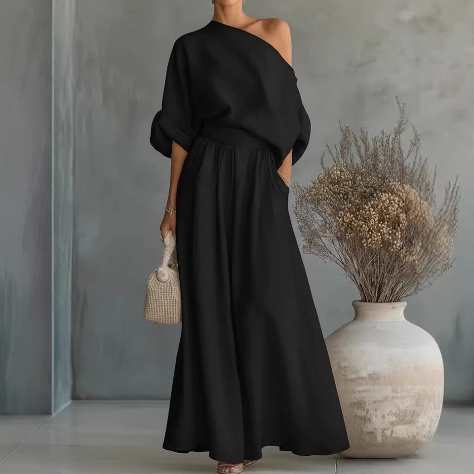 Sophia Reynolds | One Shoulder Linen Look Maxi Set For Women