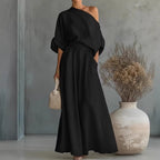 Sophia Reynolds | One Shoulder Linen Look Maxi Set For Women
