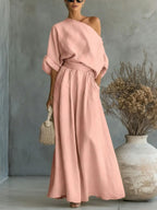 Sophia Reynolds | One Shoulder Linen Look Maxi Set For Women