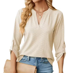 Mackenzie Doherty | V-Neck Blouse With Roll-Tab Sleeves For Women