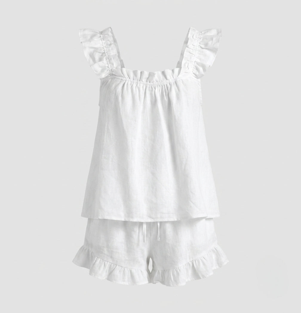 Sienna Holloway | Ruffle Linen Look Shorts Set For Women