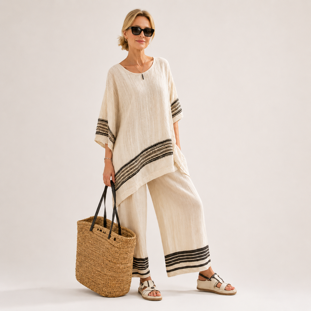 Sophia Hughes | Striped Linen Look Two-Piece Set For Women