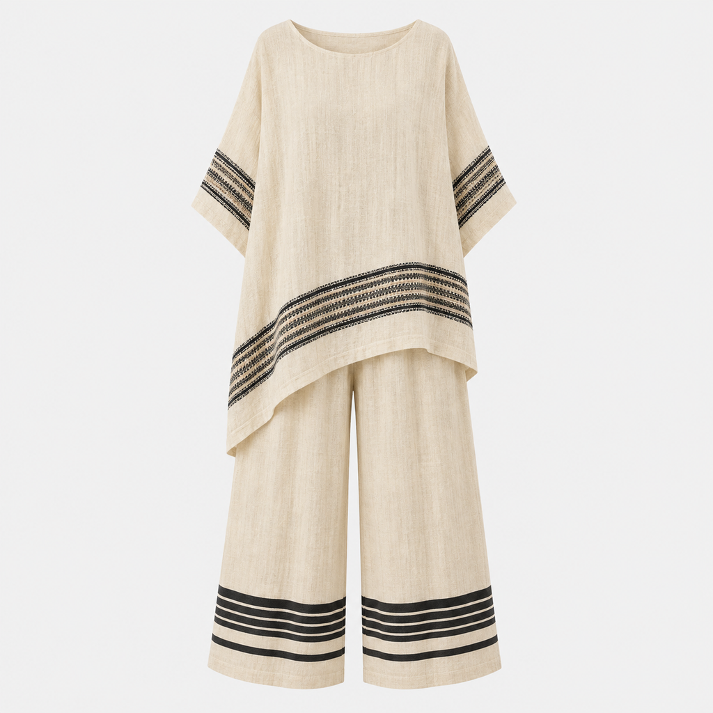 Sophia Hughes | Striped Linen Look Two-Piece Set For Women