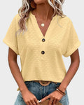 Women's Blouse - Light and Breathable - V-neck - Short Rolled Sleeves - Relaxed Fit