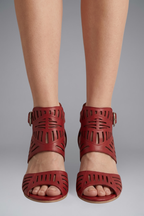 Tara Sanderson | Laser-Cut Block Heel Ankle Strap Sandals For Women