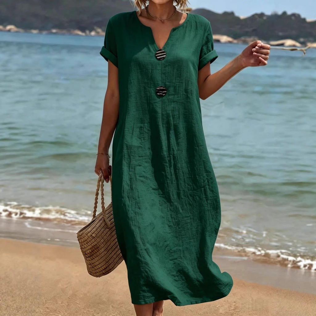Mia Walker | Casual Linen Look Midi Dress For Women