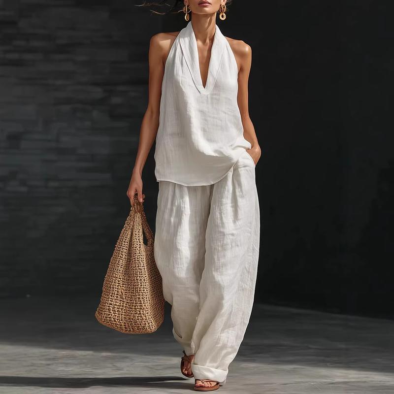 Bridie Ashcroft | Linen Look Tank Top and Wide-Leg Pants Set For Women