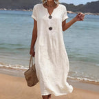 Mia Walker | Casual Linen Look Midi Dress For Women