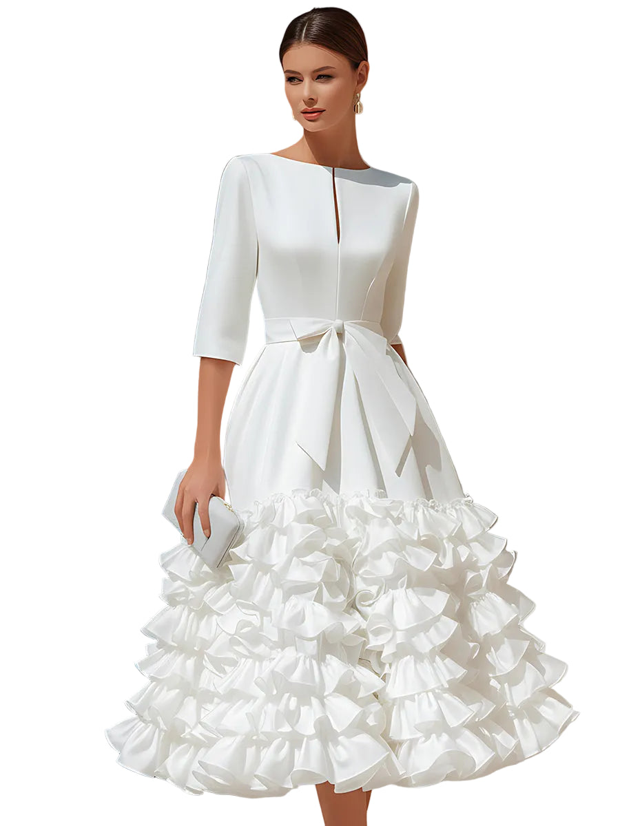 Brooke | Belted Ruffled-Hem Midi Dress
