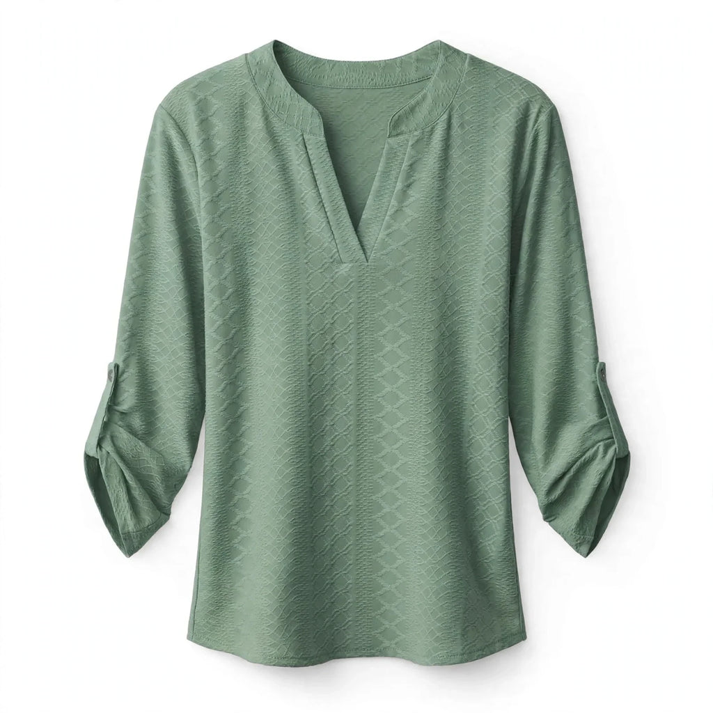 Mackenzie Doherty | V-Neck Blouse With Roll-Tab Sleeves For Women