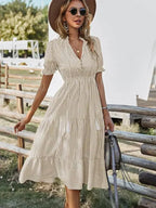 Clara Pennington | Striped V-Neck Summer Dress