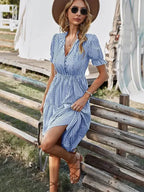 Clara Pennington | Striped V-Neck Summer Dress