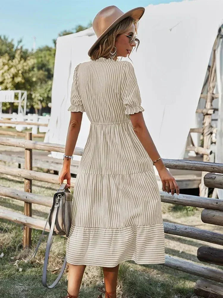 Clara Pennington | Striped V-Neck Summer Dress