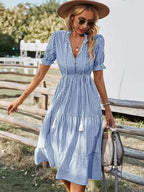 Clara Pennington | Striped V-Neck Summer Dress