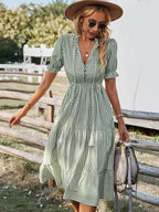 Clara Pennington | Striped V-Neck Summer Dress