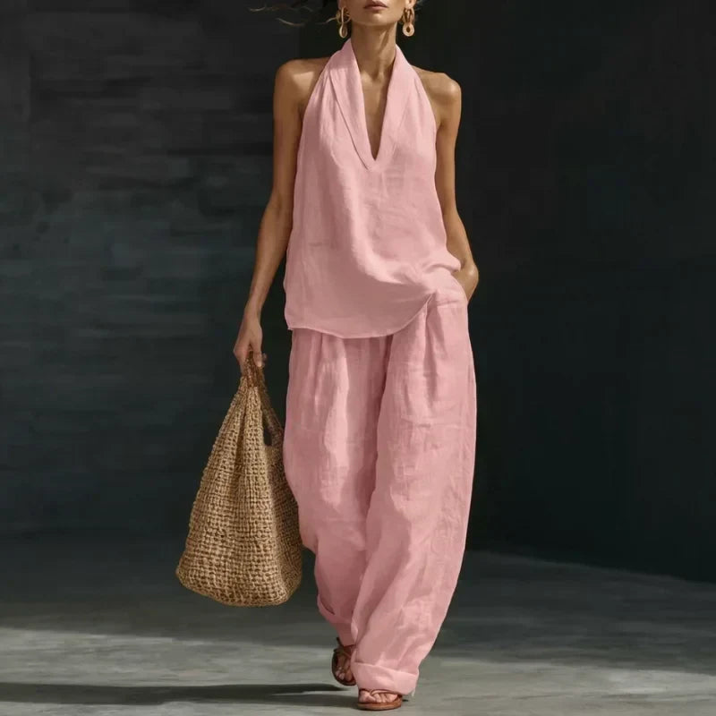 Bridie Ashcroft | Linen Look Tank Top and Wide-Leg Pants Set For Women