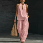 Bridie Ashcroft | Linen Look Tank Top and Wide-Leg Pants Set For Women