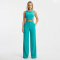 Olivia Strand | Teal Crop Top And Wide Leg Pants Set For Women