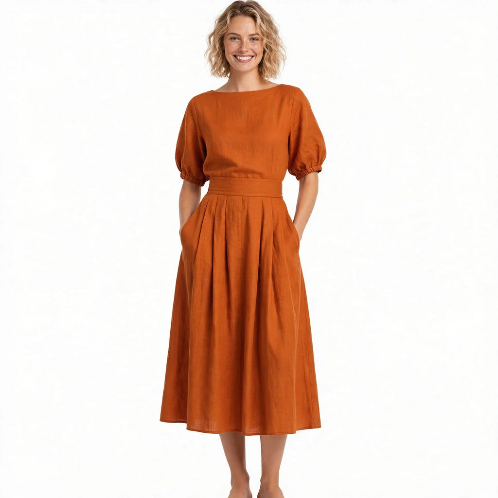 Ivy Marsh | Puff Sleeve Top And Midi Skirt Set For Women