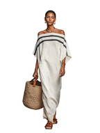 Women's Minimalist Linen Blend Off-the-shoulder Batwing Sleeve Straight-cut Maxi Dress