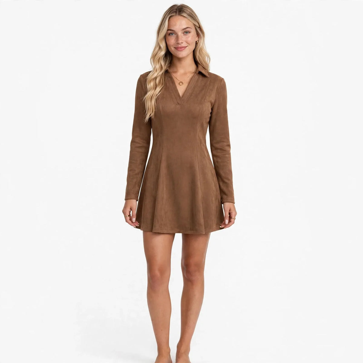 Araminta Malmore | Brown Collared Fit And Flare Mini Dress For Women