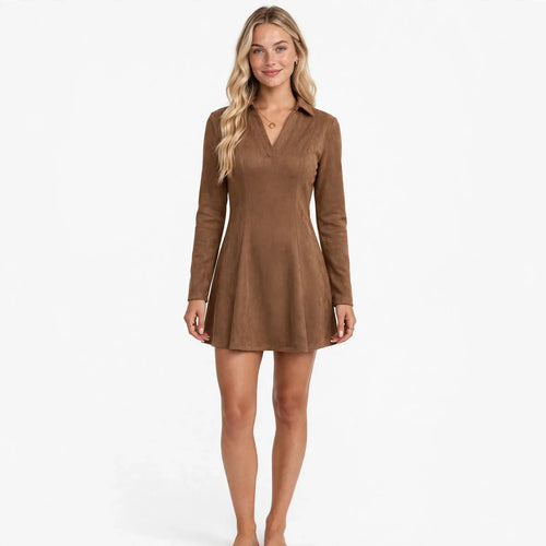 Araminta Malmore | Brown Collared Fit And Flare Mini Dress For Women