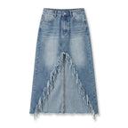 Elisha Raw-Hem Denim Skirt