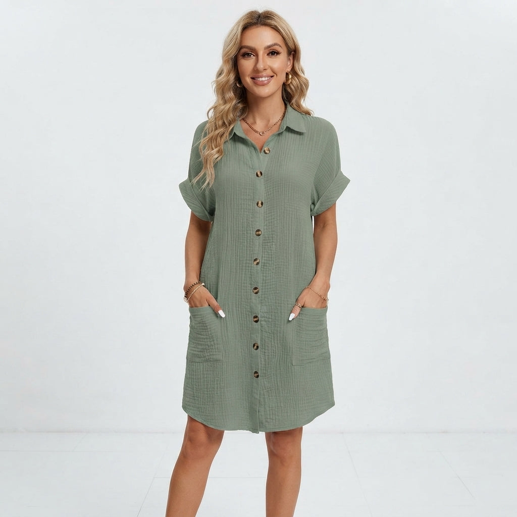 Emilia Weston | Linen Look Shirt Mini Dress For Women