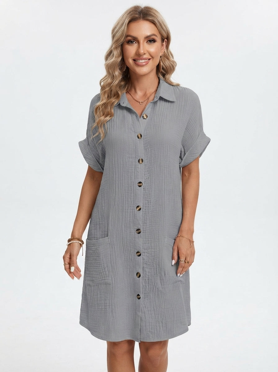 Emilia Weston | Linen Look Shirt Mini Dress For Women