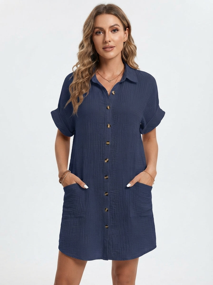 Emilia Weston | Linen Look Shirt Mini Dress For Women