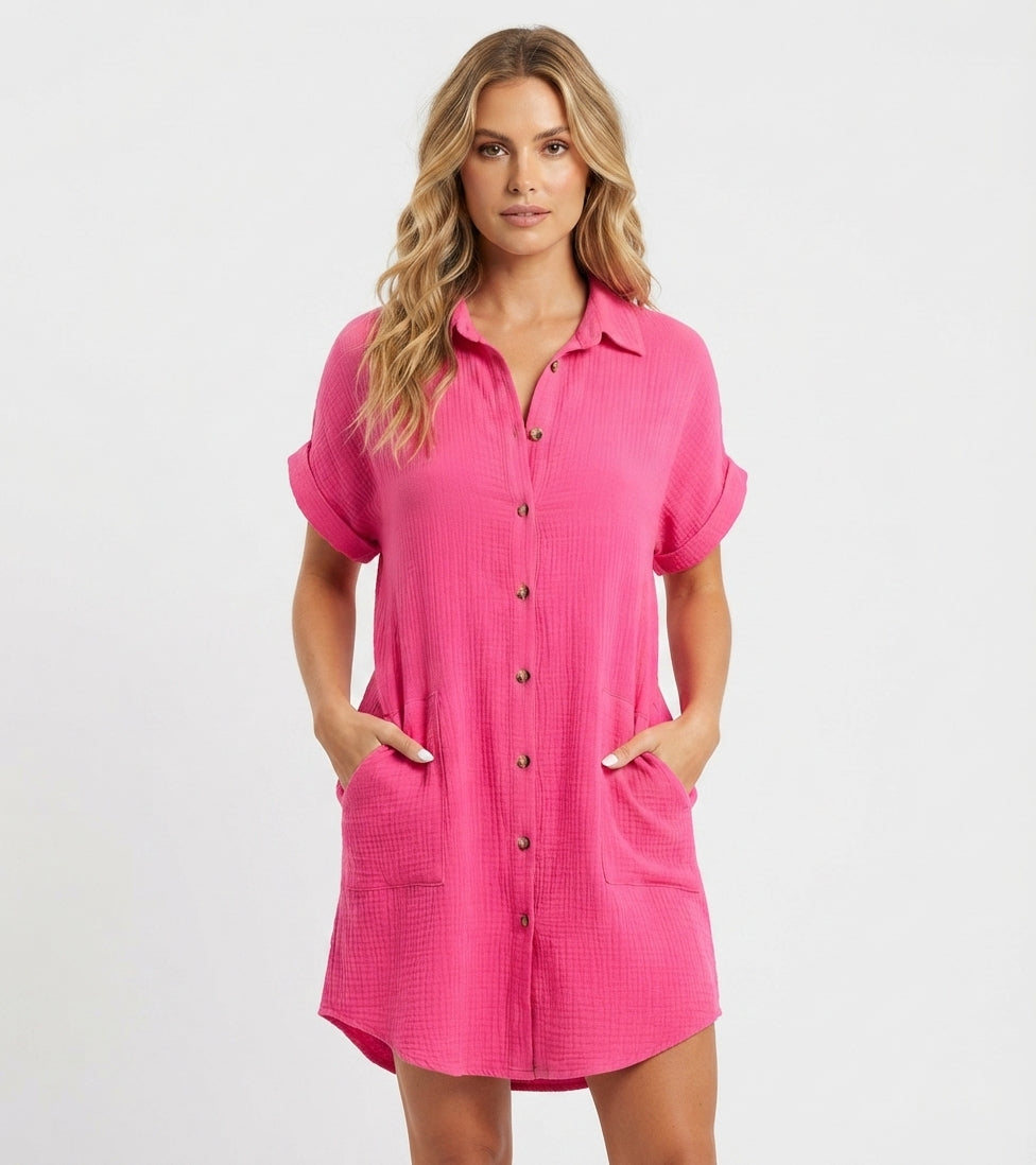 Emilia Weston | Linen Look Shirt Mini Dress For Women