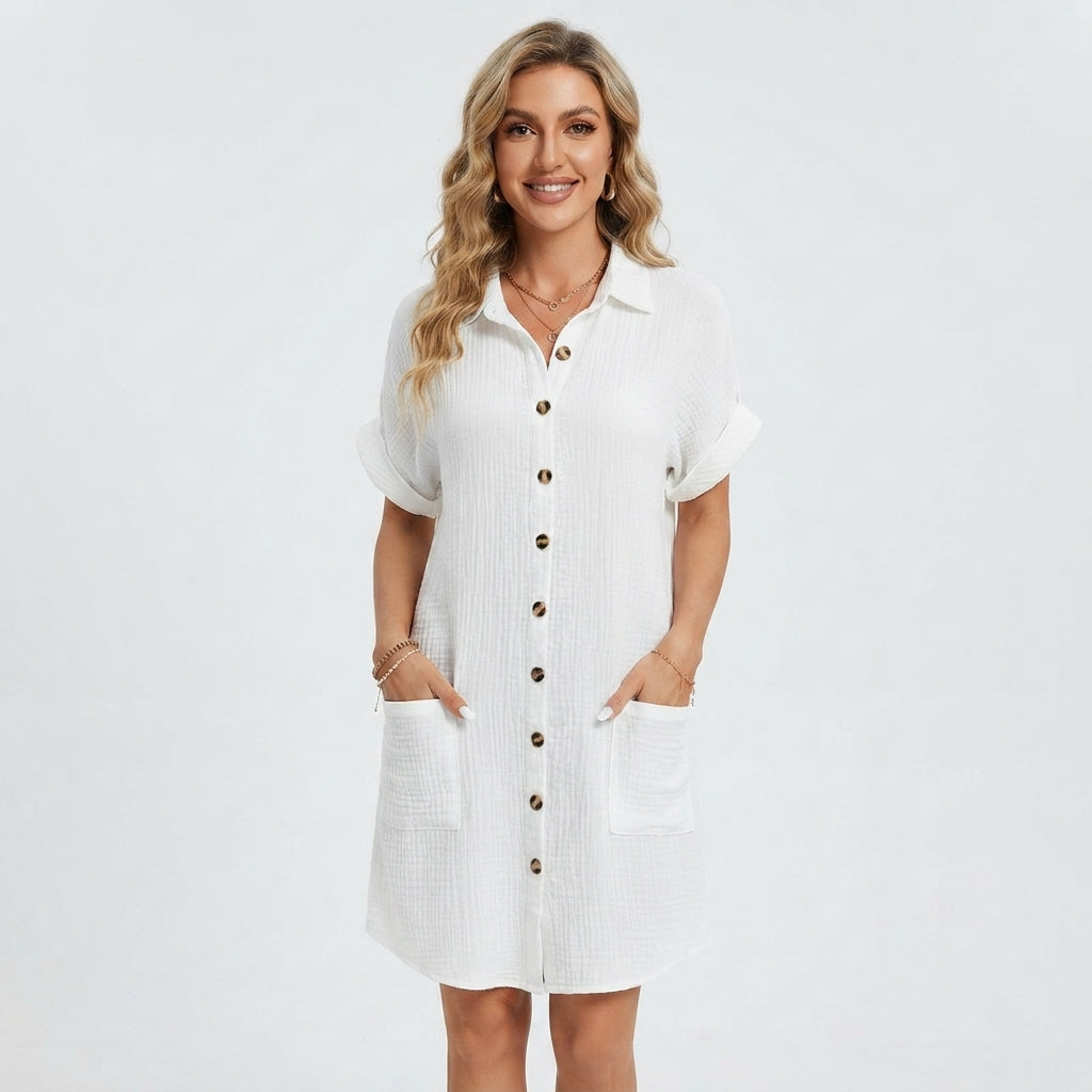 Emilia Weston | Linen Look Shirt Mini Dress For Women