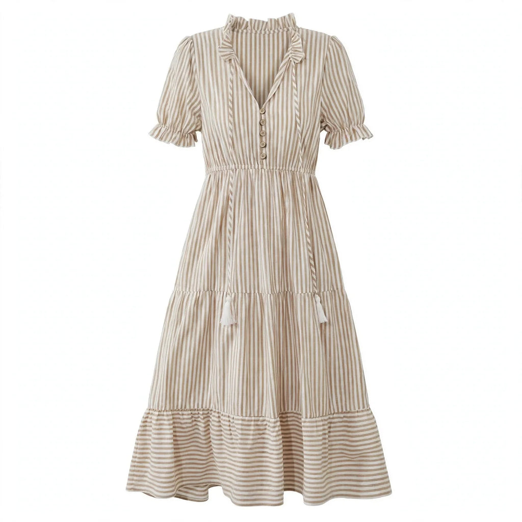 Clara Pennington | Striped V-Neck Summer Dress