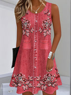 Scarlett Barnes | Denim Floral Print Midi Dress For Women