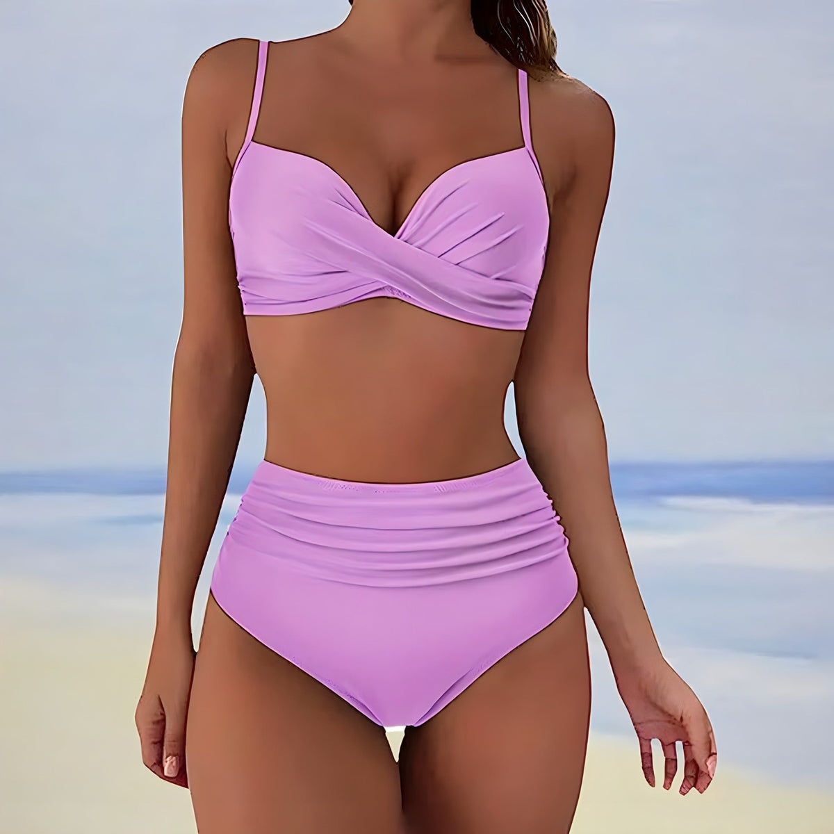 Holly Danvers | Khaki Twist High Waist Bikini Set For Women