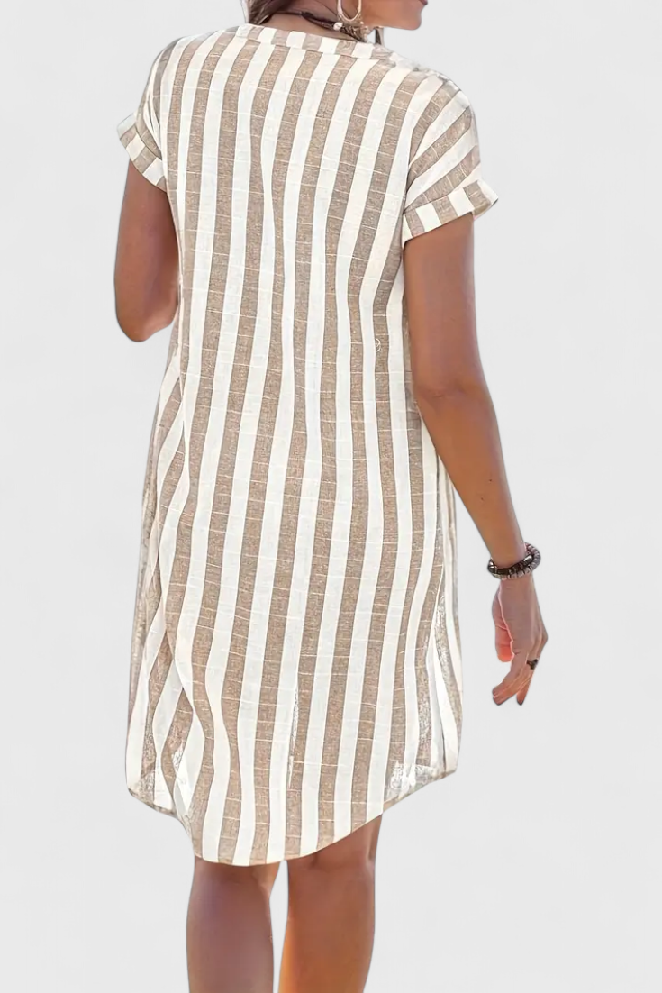 Sandrine Striped Linen Shirt Dress with Buttons