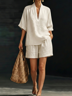 Zoe Mitchell | Linen Look Two-Piece Shorts Set For Women