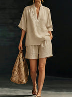 Zoe Mitchell | Linen Look Two-Piece Shorts Set For Women