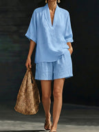 Zoe Mitchell | Linen Look Two-Piece Shorts Set For Women