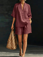 Zoe Mitchell | Linen Look Two-Piece Shorts Set For Women
