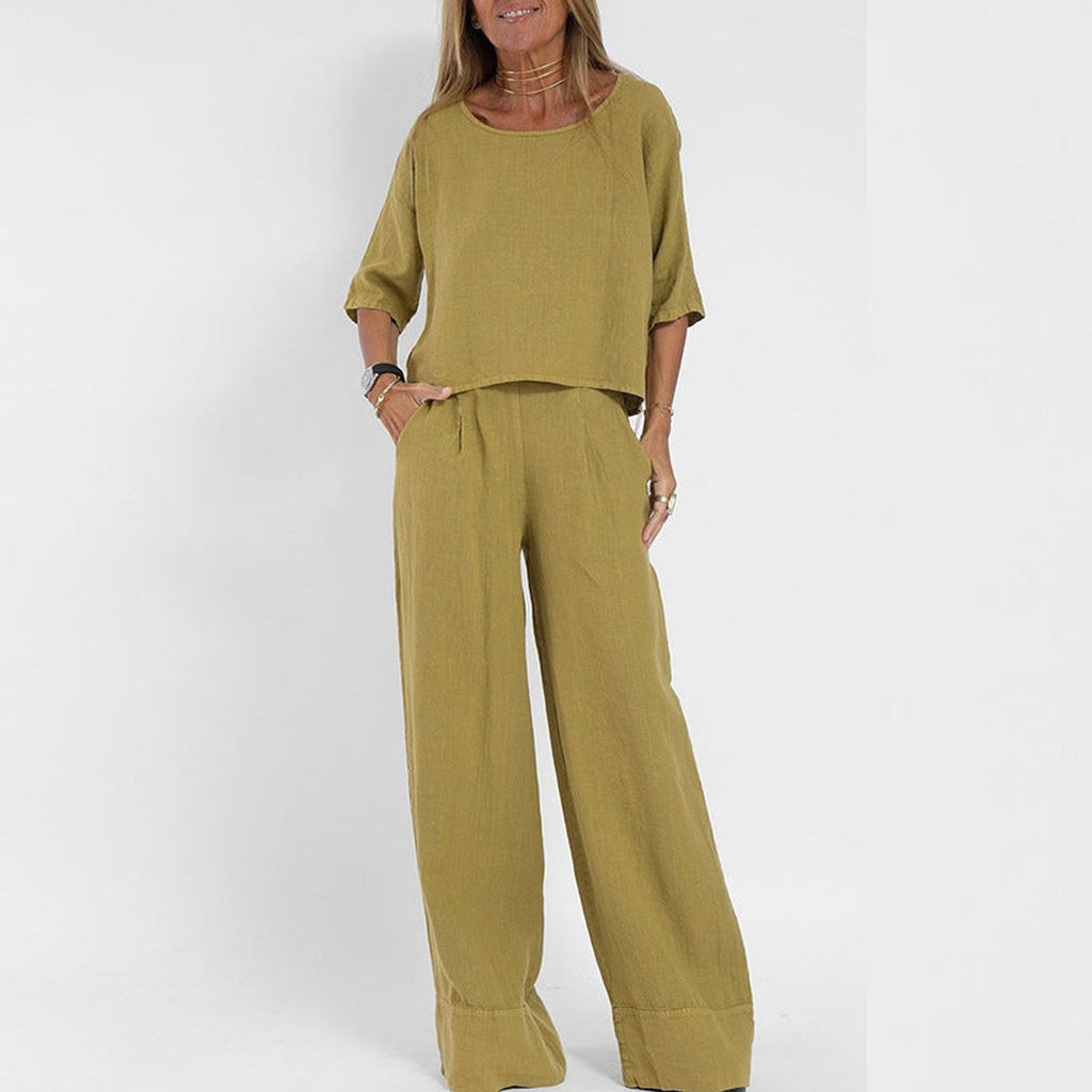 Hannah Young | Relaxed Linen Look Wide Leg Pants Set For Women
