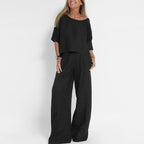 Hannah Young | Relaxed Linen Look Wide Leg Pants Set For Women